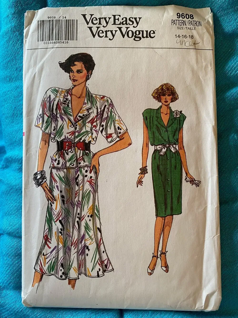 Vogue 9608 shirt dress pattern sz 14 16 18